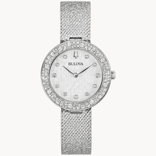 96L329 Reloj Bulova Crystal de dama correa mesh 32 mm — original con garantía, La Relojería GT