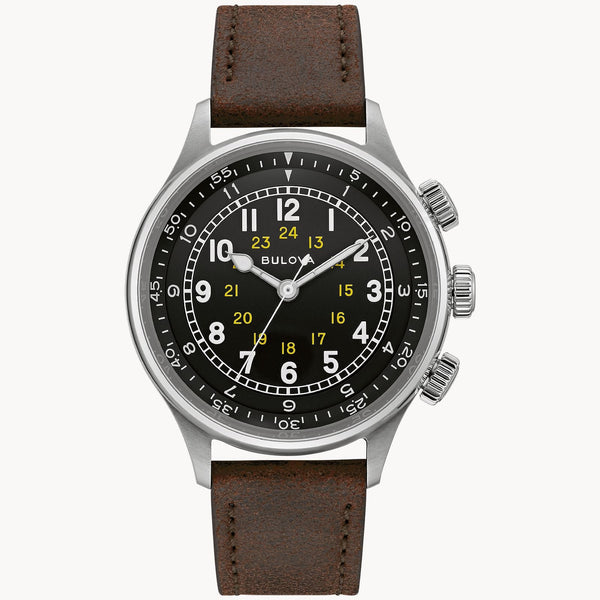 96A245 Bulova A-15 Pilot de hombre pulsera de cuero - Cuero Marrón