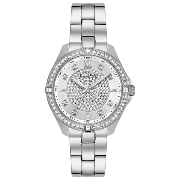96L236 Reloj Bulova Crystal de dama pulsera de metal — original con garantía, La Relojería GT