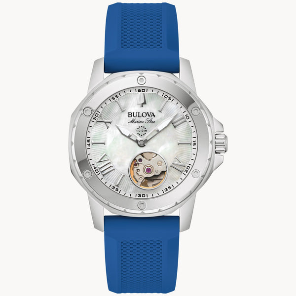 96L324 Reloj Bulova Marine Star de dama correa de silicona azul