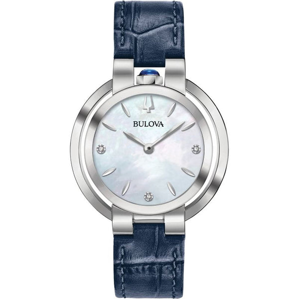 96P196 Reloj Bulova Rubaiyat de señorita correa de cuero - Cuero Azul