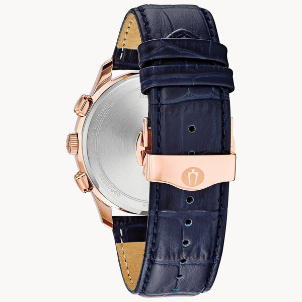 Reloj Bulova Wilton Hombre Correa Cuero Azul - Vista lateral