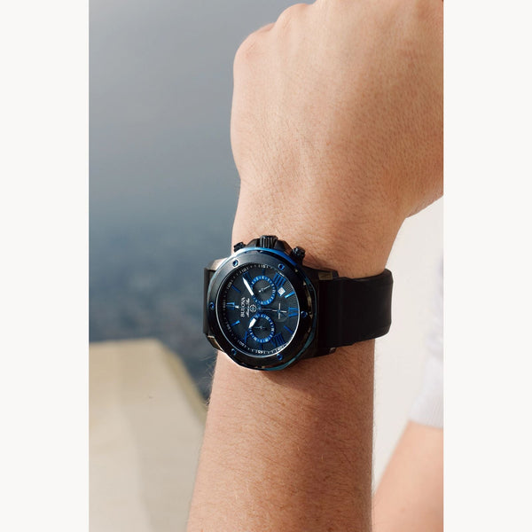 Reloj Bulova Marine Star Hombre Caucho Negro Azul - Vista lateral
