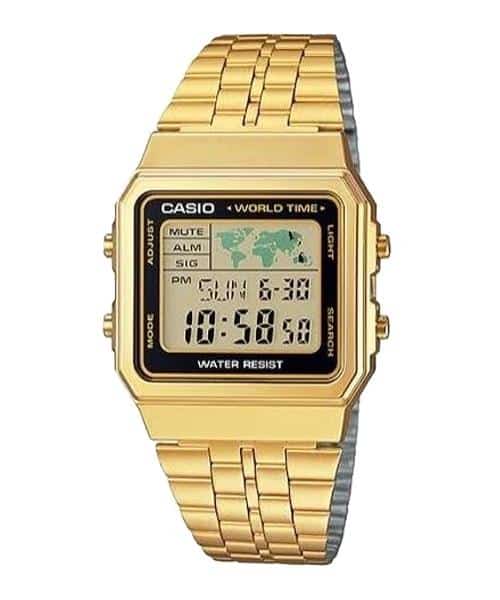 A-500WGA-1 Reloj Casio para Hombre, Vintage Clásico Hora Mundial — original con garantía, La Relojería GT