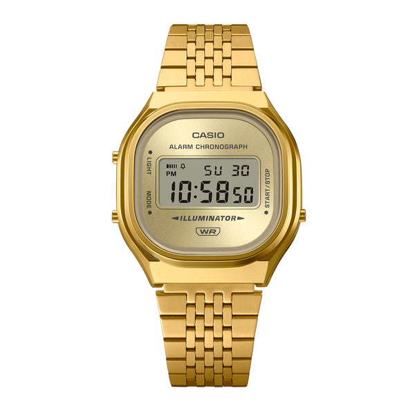A140WEG-9A Reloj Casio Vintage unisex correa de metal digital - Acero Inoxidable Dorado