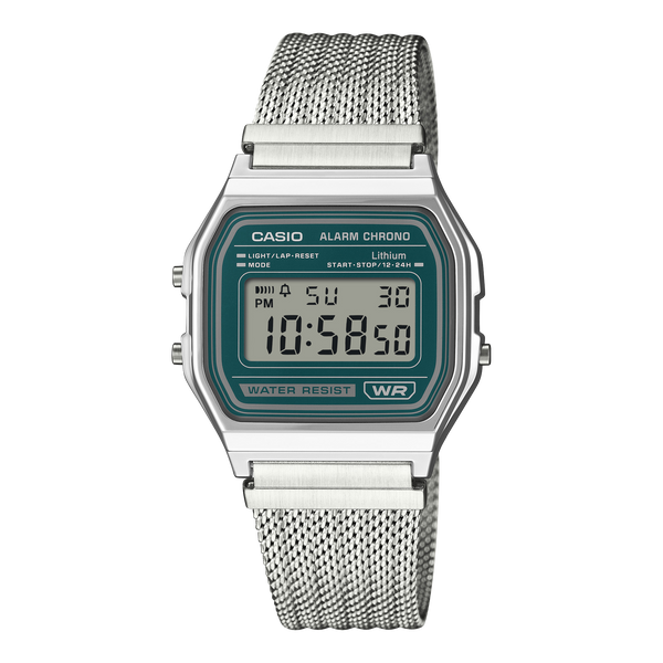 A158WEM-3 Reloj Casio unisex banda mesh - Acero Inoxidable Plateado