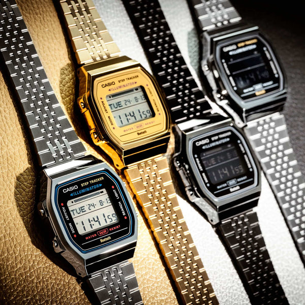 100WEGG-1B Casio Vintage con funciones Bluetooth reloj unisex pulsera de metal - Vista lateral