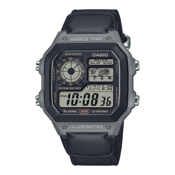 AE-1200WHUB-8AVCF Reloj Casio de hombre correa de cuero negro digital 41 mm 10 años de bateria