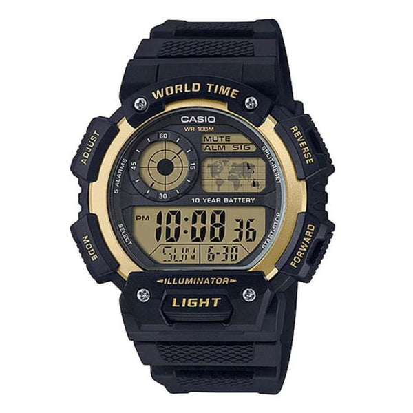 AE-1400WH-9AV Reloj Casio para Hombre, Illuminator Hora Mundial 10 Años de Batería 48 mm — original con garantía, La Relojerí