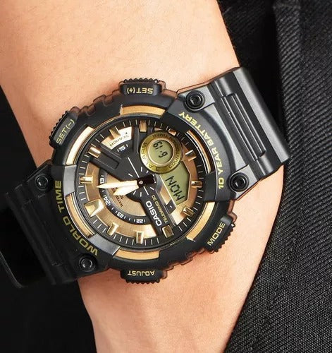 AEQ-110BW-9AV Reloj Casio para Hombre, Hora Mundial, Telememo 30, 10 Años de Batería — imagen 2 de 4