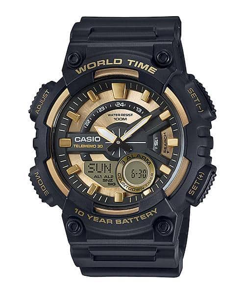 AEQ-110BW-9AV Reloj Casio para Hombre, Hora Mundial, Telememo 30, 10 Años de Batería 52 mm — original con garantía, La Reloje