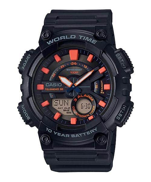 AEQ-110W-1A2V Reloj Casio para Hombre, Hora Mundial, Telememo 30, 10 Años de Batería 52 mm — original con garantía, La Reloje