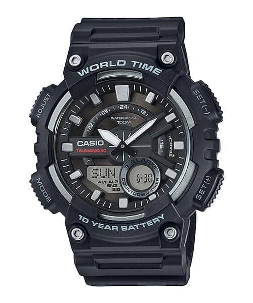 AEQ-110W-1AV Reloj Casio para Hombre, Hora Mundial, Telememo 30, 10 Años de Batería 52 mm — original con garantía, La Relojer