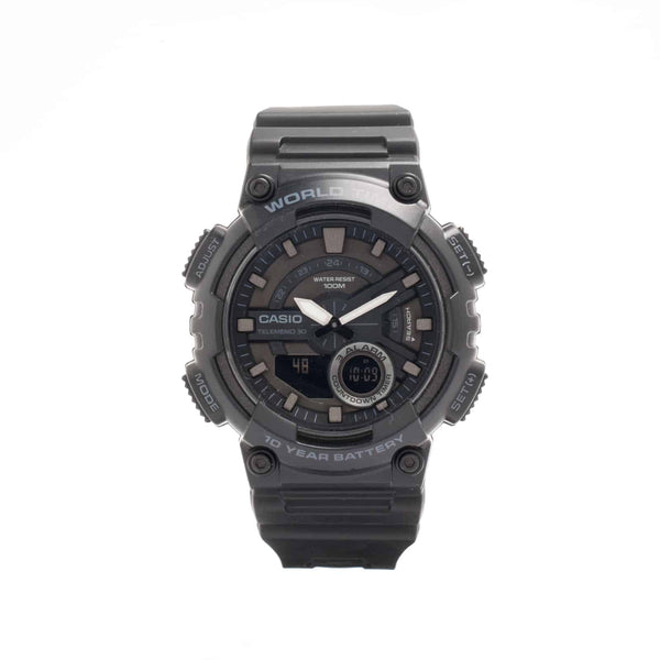 AEQ-110W-1BV Reloj Casio para Hombre, Hora Mundial, Telememo 30, 10 Años de Batería — imagen 2 de 4