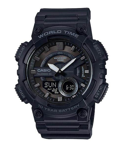 AEQ-110W-1BV Reloj Casio para Hombre, Hora Mundial, Telememo 30, 10 Años de Batería 52 mm — original con garantía, La Relojer