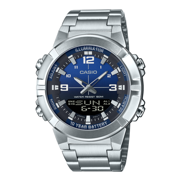 AMW-870DA-2A1V Casio Reloj doble hora pulsera de metal para hombre 52 mm — original con garantía, La Relojería GT
