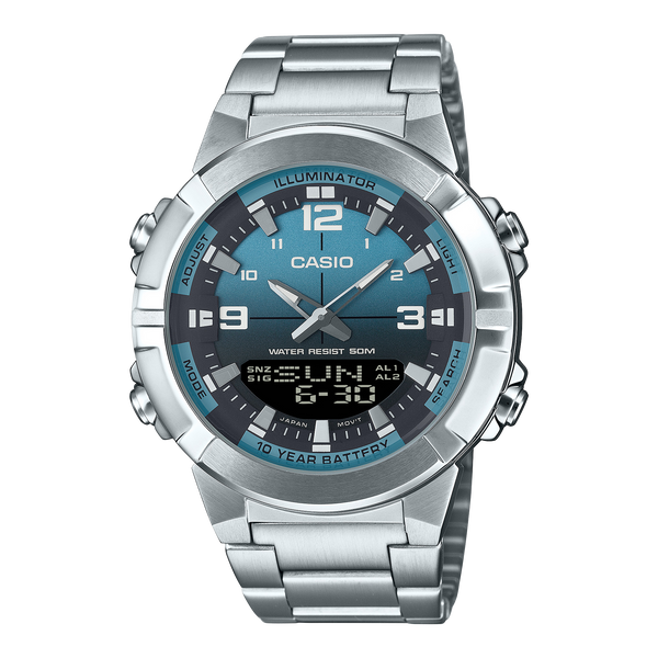 AMW-870DA-2A2V Casio Reloj doble hora pulsera de metal para hombre 52 mm — original con garantía, La Relojería GT