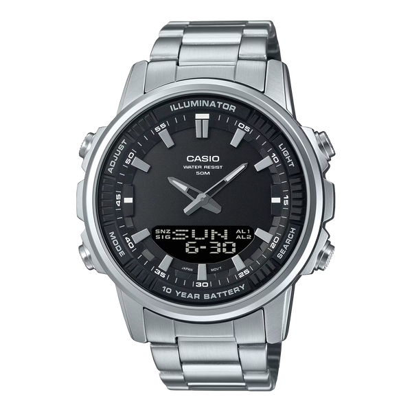AMW-880D-1AV Reloj Casio de hombre correa de metal doble hora — original con garantía, La Relojería GT