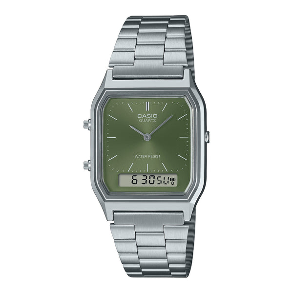 AQ-230A-3A Casio reloj unisex pulsera de metal doble hora — original con garantía, La Relojería GT