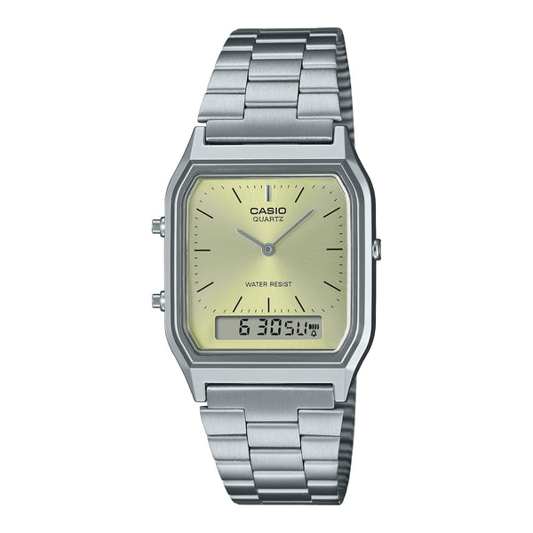 Reloj AQ-230A-9A Casio Unisex pulsera de metal doble hora — original con garantía, La Relojería GT