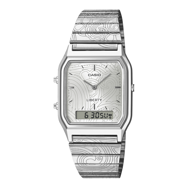 AQ-230ELT-7A Reloj Casio x Liberty unisex correa de metal doble hora