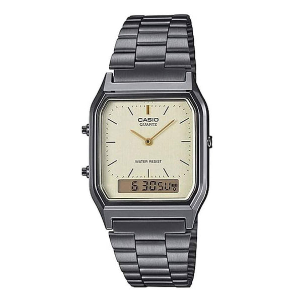 AQ-230GG Reloj Casio Vintage Unisex Correa de Acero Gris - Reloj original en Guatemala