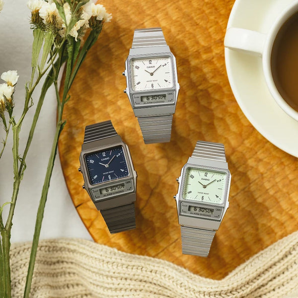 AQ-800E-3A Reloj Casio Vintage Clásico para Hombre y Mujer con Pulsera de Metal y Doble Hora — imagen 2 de 3