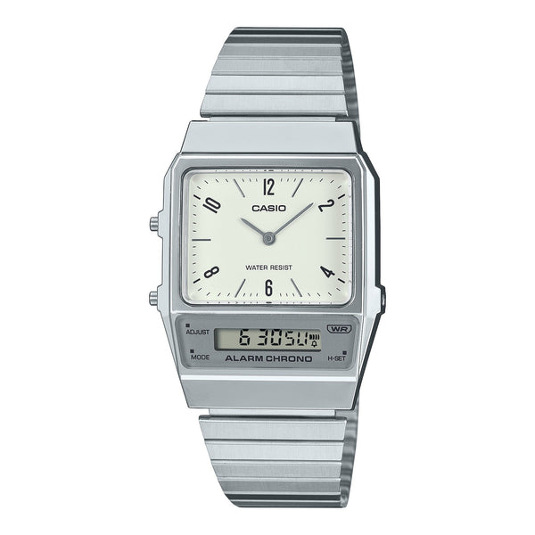 AQ-800E-7A2 Reloj Casio Vintage Clásico para caballero y dama con Pulsera de Metal y Doble Hora — original con garantía, La R