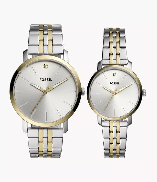 LUX-SET Reloj Fossil Luther Set Pareja Acero Plata Oro - Reloj original en Guatemala