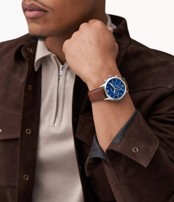 Reloj Fossil Fenmore Hombre Cuero Marrón Esfera - Vista lateral