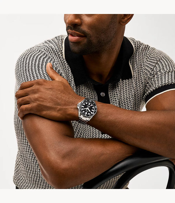Reloj Fossil Dalton Hombre Acero Inoxidable Esfera Negra - Vista lateral
