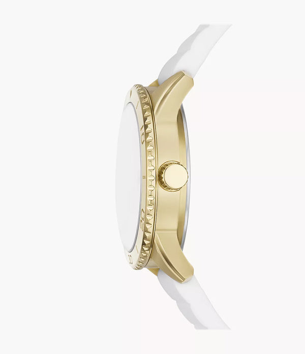 DE Reloj Fossil Dayle Mujer Caucho Blanco Dorado - Vista lateral