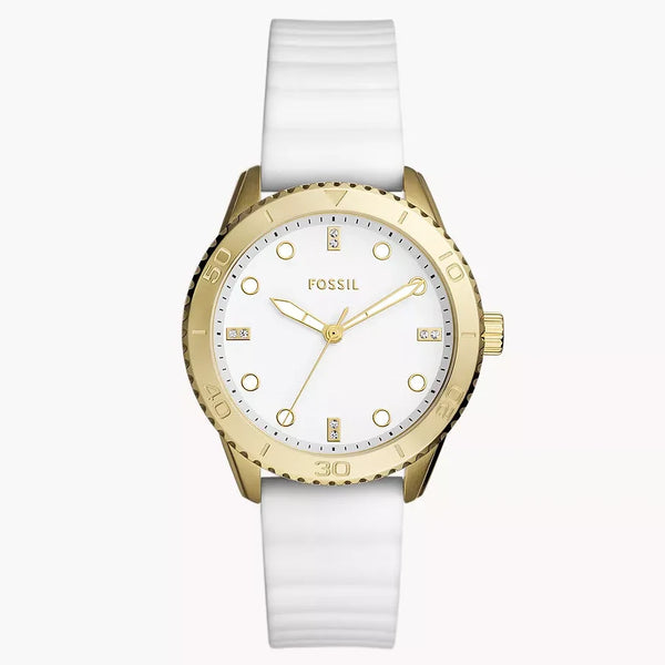 DE Reloj Fossil Dayle Mujer Caucho Blanco Dorado - Reloj original en Guatemala