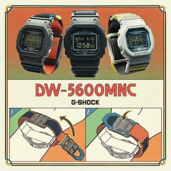 DW-5600MNC-1 Reloj G-Shock de hombre pulsera de tela - Vista lateral