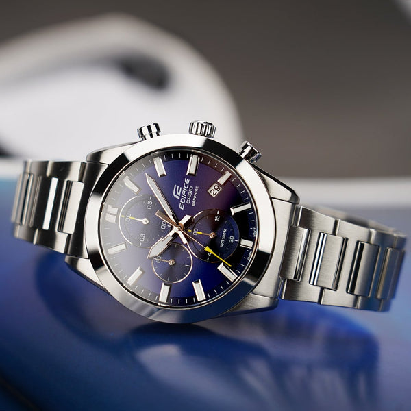 710D Reloj Edifice Hombre Correa de Acero Esfera Azul - Vista lateral