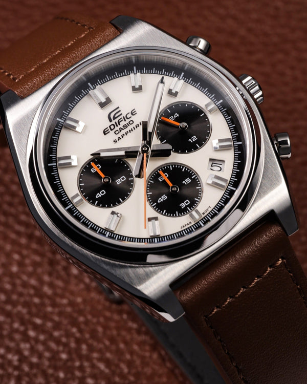 730L Reloj Casio Edifice Hombre Correa de Cuero Marrón - Vista lateral