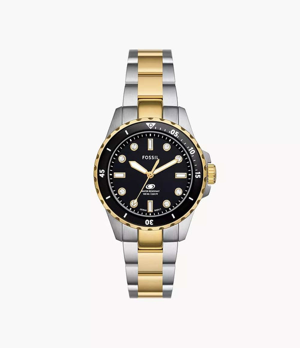Reloj Fossil Dive Mujer Acero Bicolor Esfera Negra - Reloj original en Guatemala