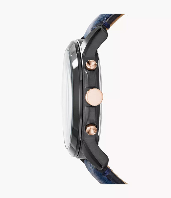 Reloj Fossil Grant Hombre Correa Cuero Azul Marino - Vista lateral