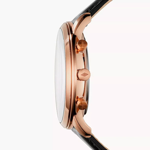 Reloj Fossil Neutra Hombre Cuero Negro Oro Rosa - Vista lateral