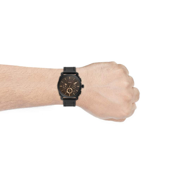 Reloj Fossil Machine Hombre Cuero Negro Marrón - Vista lateral
