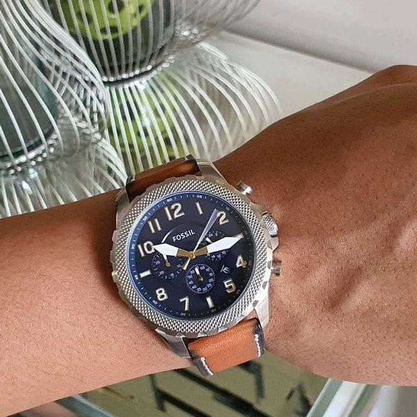 Reloj Fossil Bowman Hombre Cuero Azul - Vista lateral