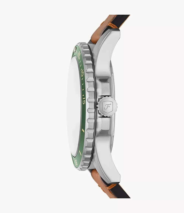Reloj Fossil Dive Hombre Piel Verde - Vista lateral