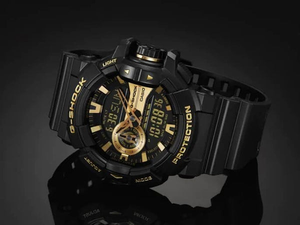 GA-400GB Reloj G-Shock Hombre Resina Negro Dorado - Vista lateral