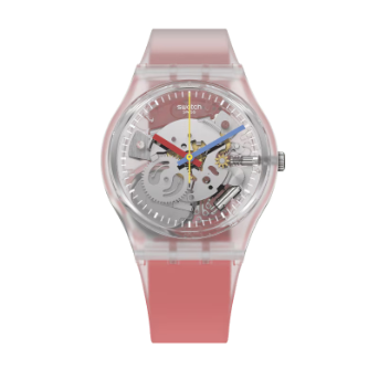 Reloj Swatch Clearly Red Striped unisex banda de resina - Reloj original en Guatemala