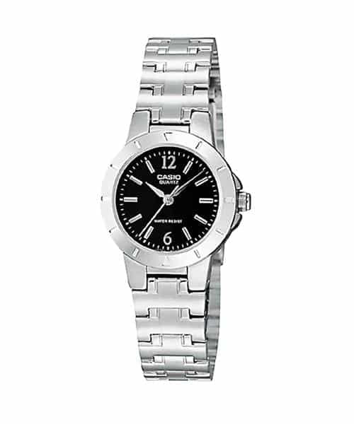 1177A Reloj Casio Mujer Acero Plateado Esfera Negra - Reloj original en Guatemala