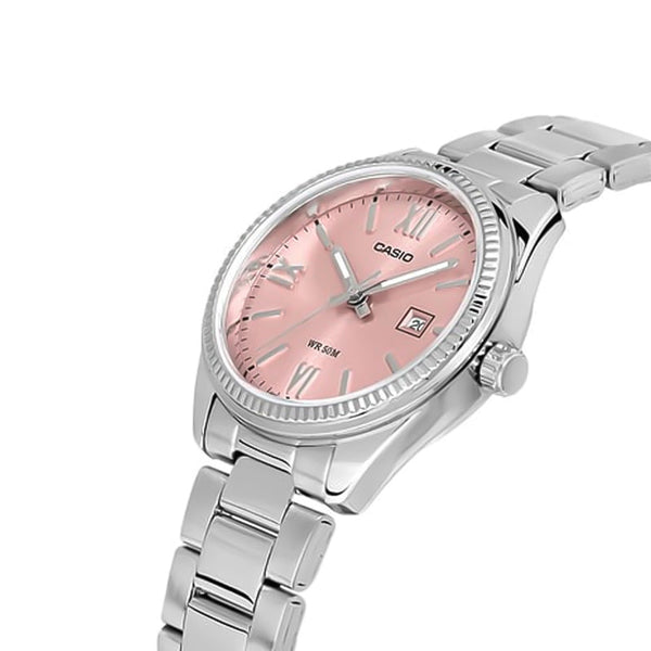 1302DD Reloj Casio Mujer Acero Inoxidable Esfera Rosa - Vista lateral