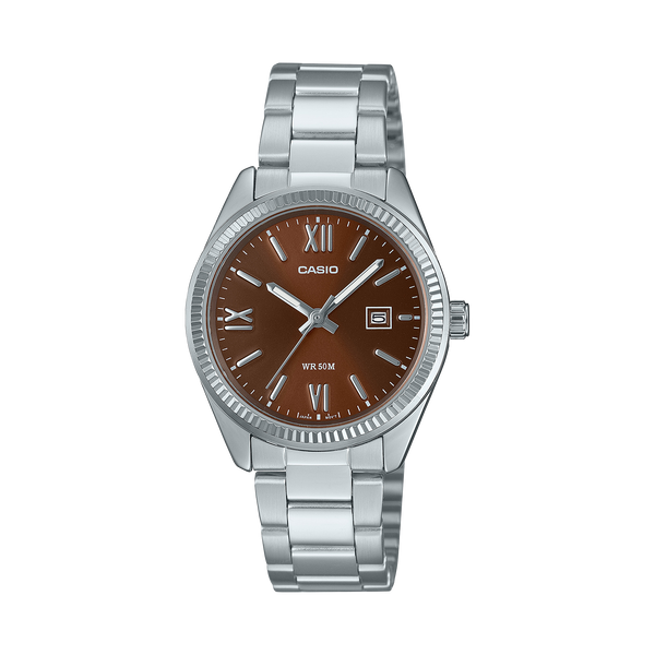 1302DD Reloj Casio Mujer Correa de Acero Esfera Marrón - Reloj original en Guatemala