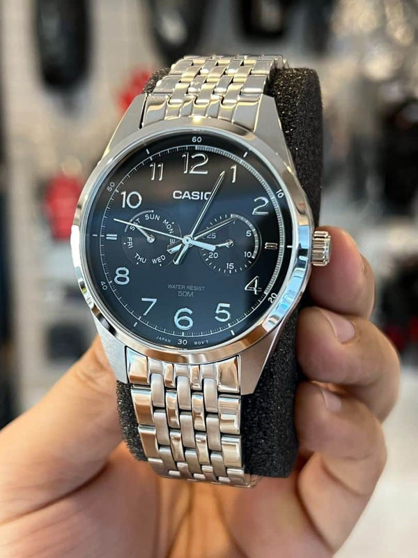E340D Reloj Casio Hombre Correa Acero Esfera Negra - Vista lateral