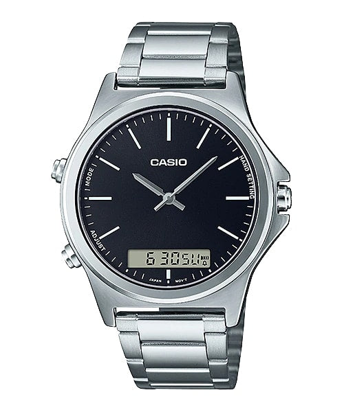 VC01D Reloj Casio Hombre Correa de Acero Esfera Negra - Reloj original en Guatemala