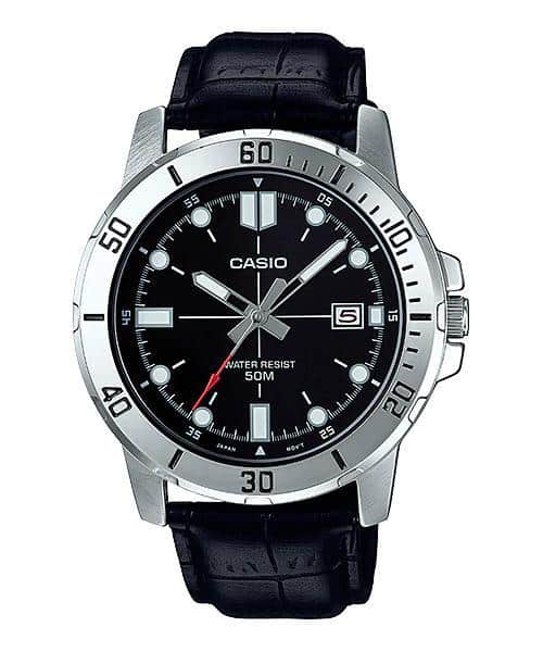 VD01L Reloj Casio Hombre Correa de Cuero Negro - Reloj original en Guatemala